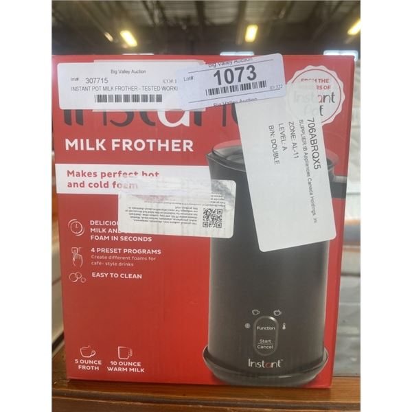 INSTANT POT MILK FROTHER - TESTED WORKING, RETAIL $69
