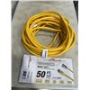 Image 1 : AS NEW YELLOW 50FT LIFE SUPPLY HEAVY DUTY INDOOR OUTDOOR 3 WIRE GROUNDED LIGHTED EXTENSION, 10AWG