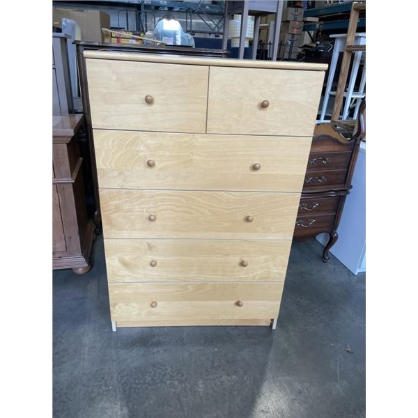 MAPLE FINISH 5 DRAWER HIGHBOY DRESSER