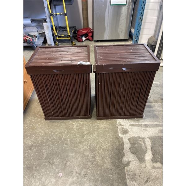 2 BAMBOO LOOK WOOD STORAGE BASKETS / LAUNDRY HAMPERS