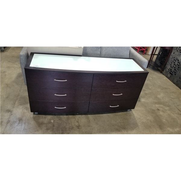MODERN 6 DRAWER DRESSER WITH GLASS TOP