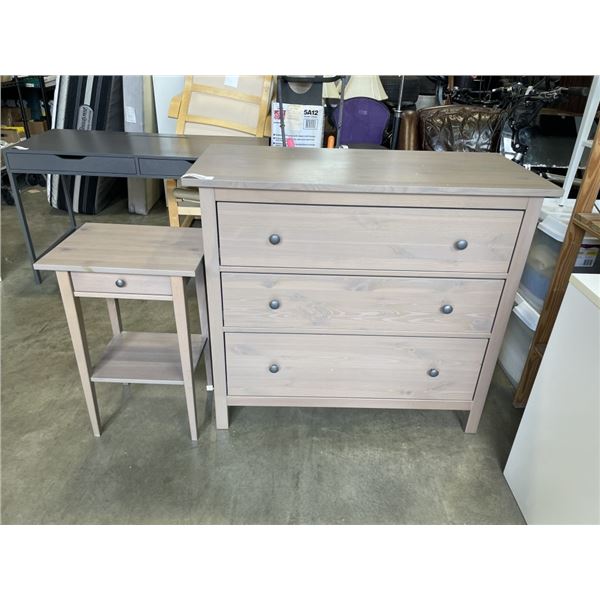 IKEA GREY 3 DRAWER CABINET AND MATCHING NIGHTSTAND