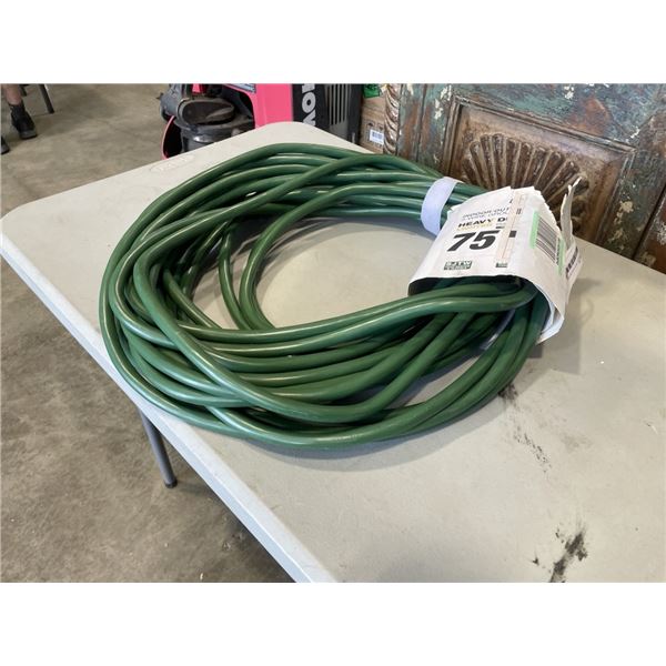 AS NEW GREEN 75FT LIFE SUPPLY HEAVY DUTY INDOOR OUTDOOR3 WIRE GROUNDED LIGHTED EXTENSION, 10AWG