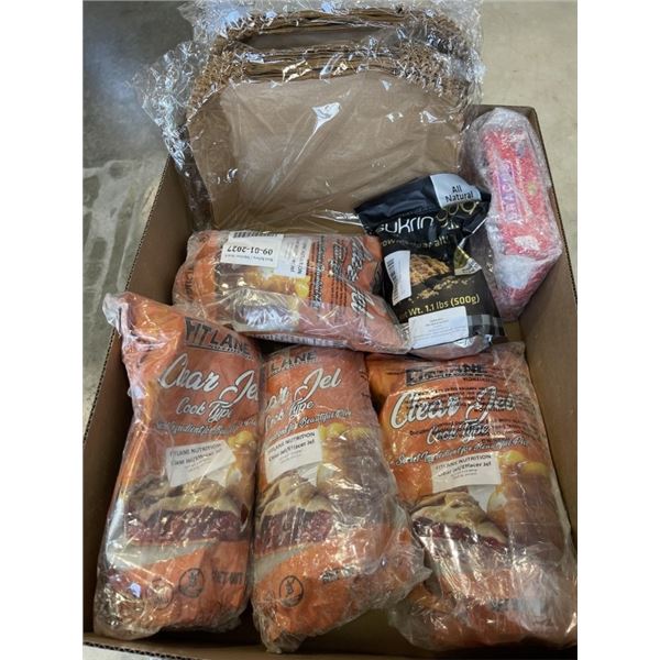 ASSORTED AMAZON OVERSTOCK CLEAR JEL COOK TYPE, BROWN SUGAR REPLACEMENT, AIR FRYER 8 INCH PAPER TRAYS
