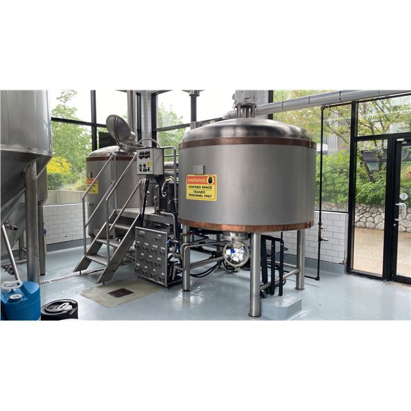 RIPLEY STAINLESS COMMERCIAL 2 VESSEL BREWHOUSE SYSTEM WITH ACCESS STAIRS, PLATFORM & CONTROL PANEL