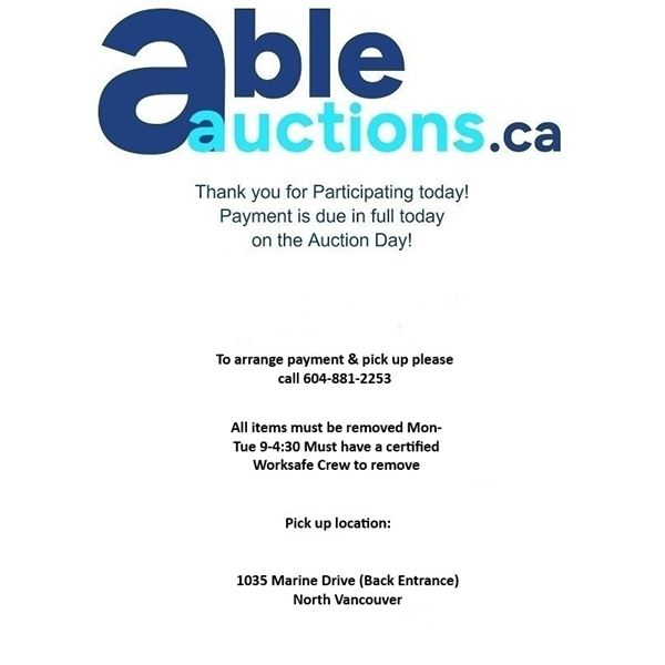 Pick up is by appointment *Mon Jun 8 & Tue Jun 9 9am to 4pm by appointment, must have certified W
