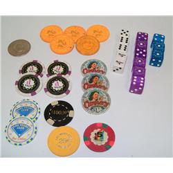 Bag Lot of Tokens, Chips, Dice