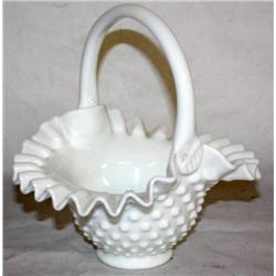Fenton Hobnail Milk Glass Basket