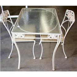Wrought Iron & Glass Patio Table & 2 Chairs