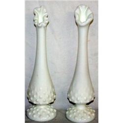 Set of Fenton Hobnail Milk Glass Vases 9 1/2" Tall