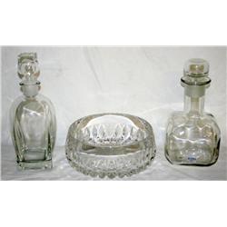 Lot of Fine Crystal- 1 Bowl, 2 Decanters