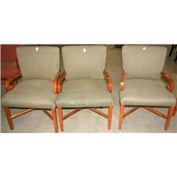 3 Matching Green Striped Chairs