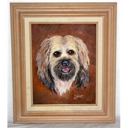 Framed Oil on Canvas of a Dog