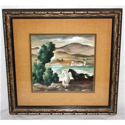 Framed Water Color of Horses