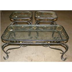 Set of Glass Top Wrought Iron Tables