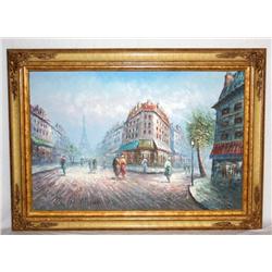 Framed Oil on Canvas of Paris Street Scene