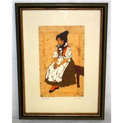 Signed Framed Print of Old Lonely Woman