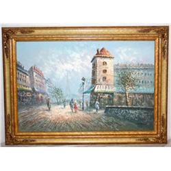 Framed Oil on Canvas of Paris Street Scene