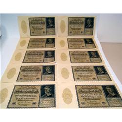Lot of 10 Reich banknote 10000 Mark
