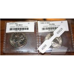 Two Susan B Anthony Dollars 1979P & 1980S