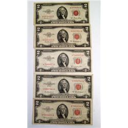 Five $2 Red Notes