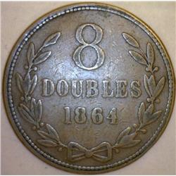 1864 Guernsey 8 Doubles Very Fine