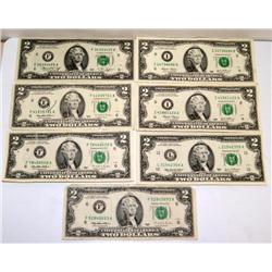 Seven $2 Green Notes