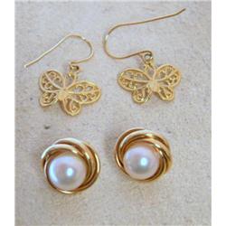 8.00mm White Pearl & Gold Butterfly Ladies Earring