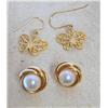 Image 1 : 8.00mm White Pearl & Gold Butterfly Ladies Earring