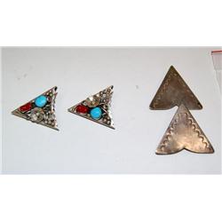 Turquoise & Coral Hand Engraved Collar Clips