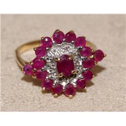 AAA Burmese Ruby & Diamonds Cluster Ladies Ring