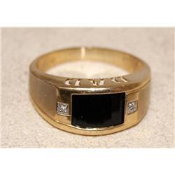 Onyx & Diamonds Dad Engrave On Side Men's Ring