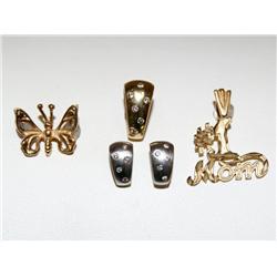 Butterfly, #1 MOM, & Three Misc Pendants