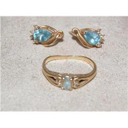 AAA Blue Topaz Ladies Ring & Earrings