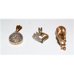 Collection of 3 Diamond & Gold Pendants