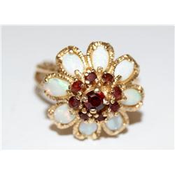 AAA  Australian opal & Garnet Filigree Ladies Ring