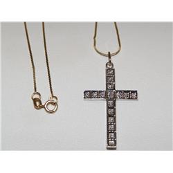 14KG Italian Chain W/ White Gold & Diamond Cross