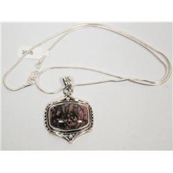 Sterling Necklace & Rhodonite Pendant - 37.1 grams