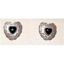 Sterling Silver With Onyx Heart Shape Earrings