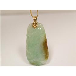 14kt  Antique Lotus Jade Pendant W/Chain