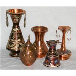 Lot of Copper Pots Some Hand Painted