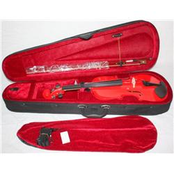 Red Violin and Case with Bow & Case