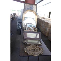 Table Lot of Misc. Mirrors & Framed Pictures