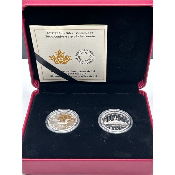 2017 Royal Canadian Mint .999 Silver 2 COIN Loonie Set WITH CERTIFICATE