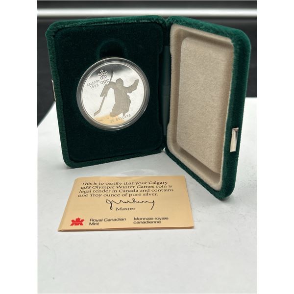 1988 Calgary Olympic $20 Silver 1 oz Coin with case & certificate