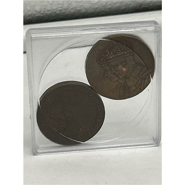 Two Canadian One Cent Coins George VI