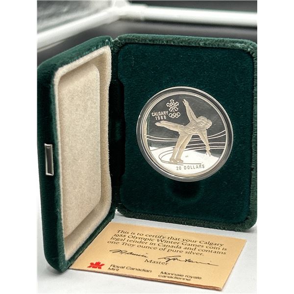 1988 Calgary Olympic $20 Silver Coin Set figure skating with certificate
