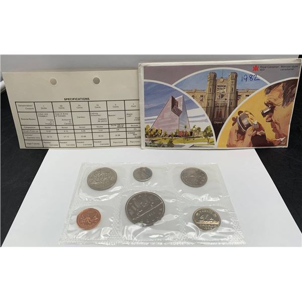 1982 Canadian Uncirculated Coin Set with Six Coins and Presentation Card
