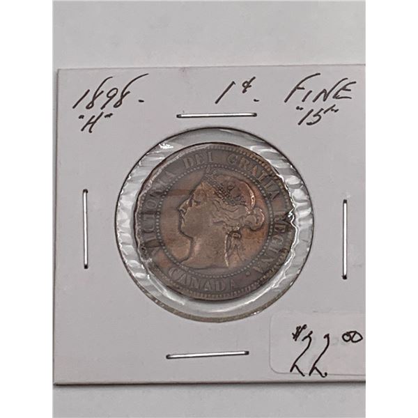 1898 Canadian One Cent Coin, Fine Condition, H Mintmark