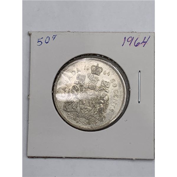 1964 Canada 50 Cents Silver Coin, Elizabeth II Dei Gratia Regina